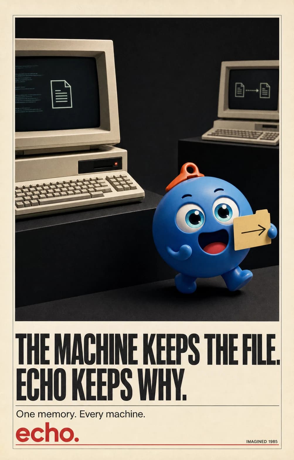 An imagined 1985 Echo poster about preserving the reason behind a file.
