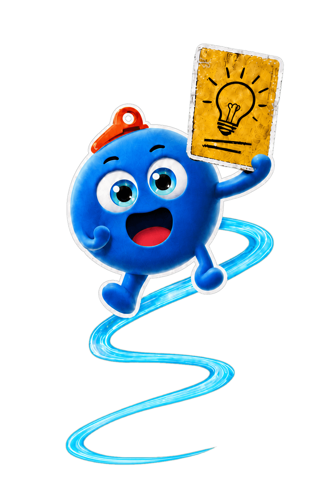 A joyful Echo holds a yellow lightbulb card while riding a bright blue context ribbon.