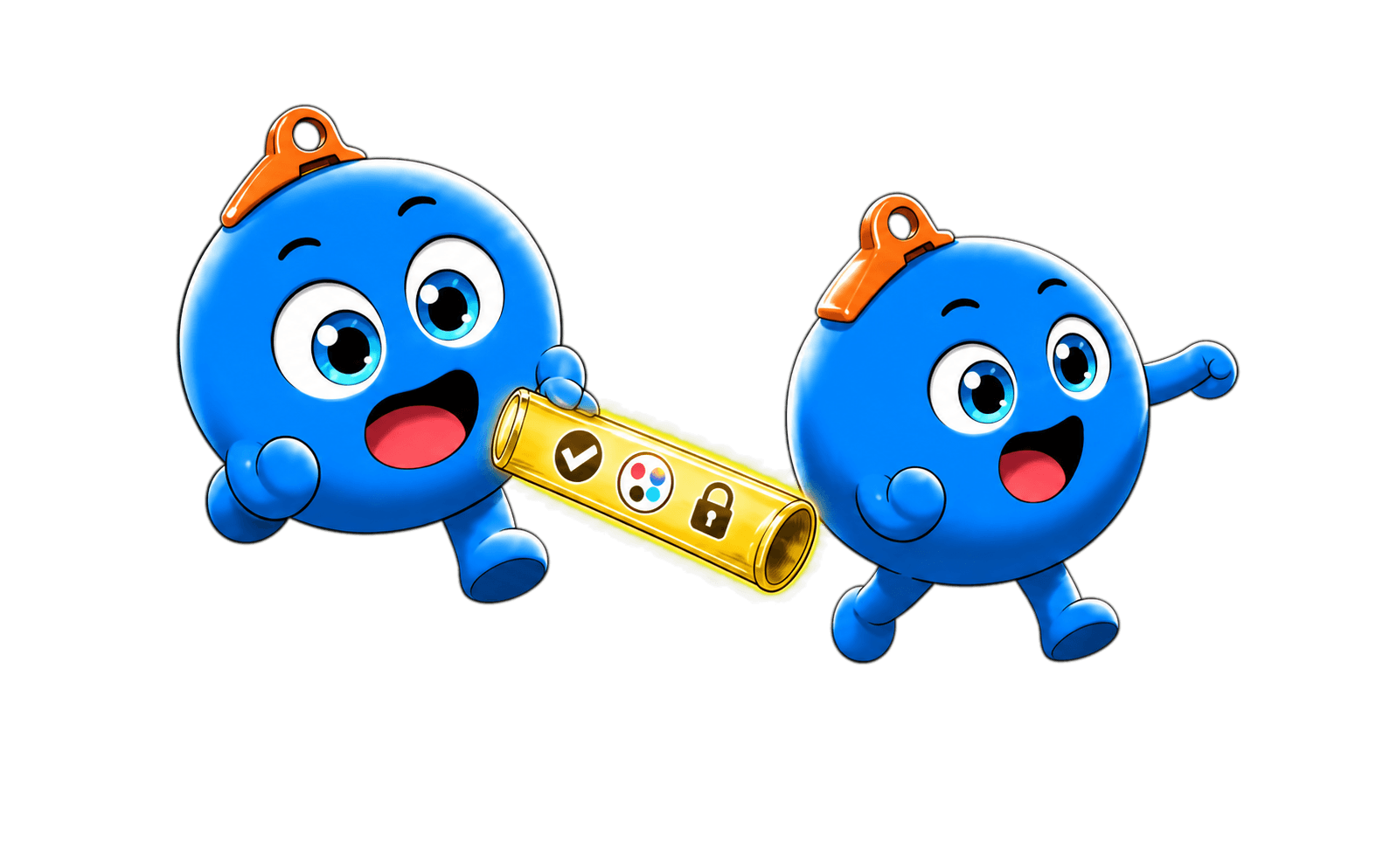 Two Echo mascots pass a glowing memory baton.